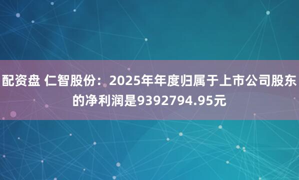 配资盘 仁智股份：2025年年度归属于上市公司股东的净利润是9392794.95元